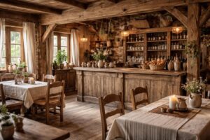 découvrez comment décorer une ferme auberge avec du mobilier campagnard comptoir de famille et des textiles en lin pour créer une ambiance chaleureuse et authentique.